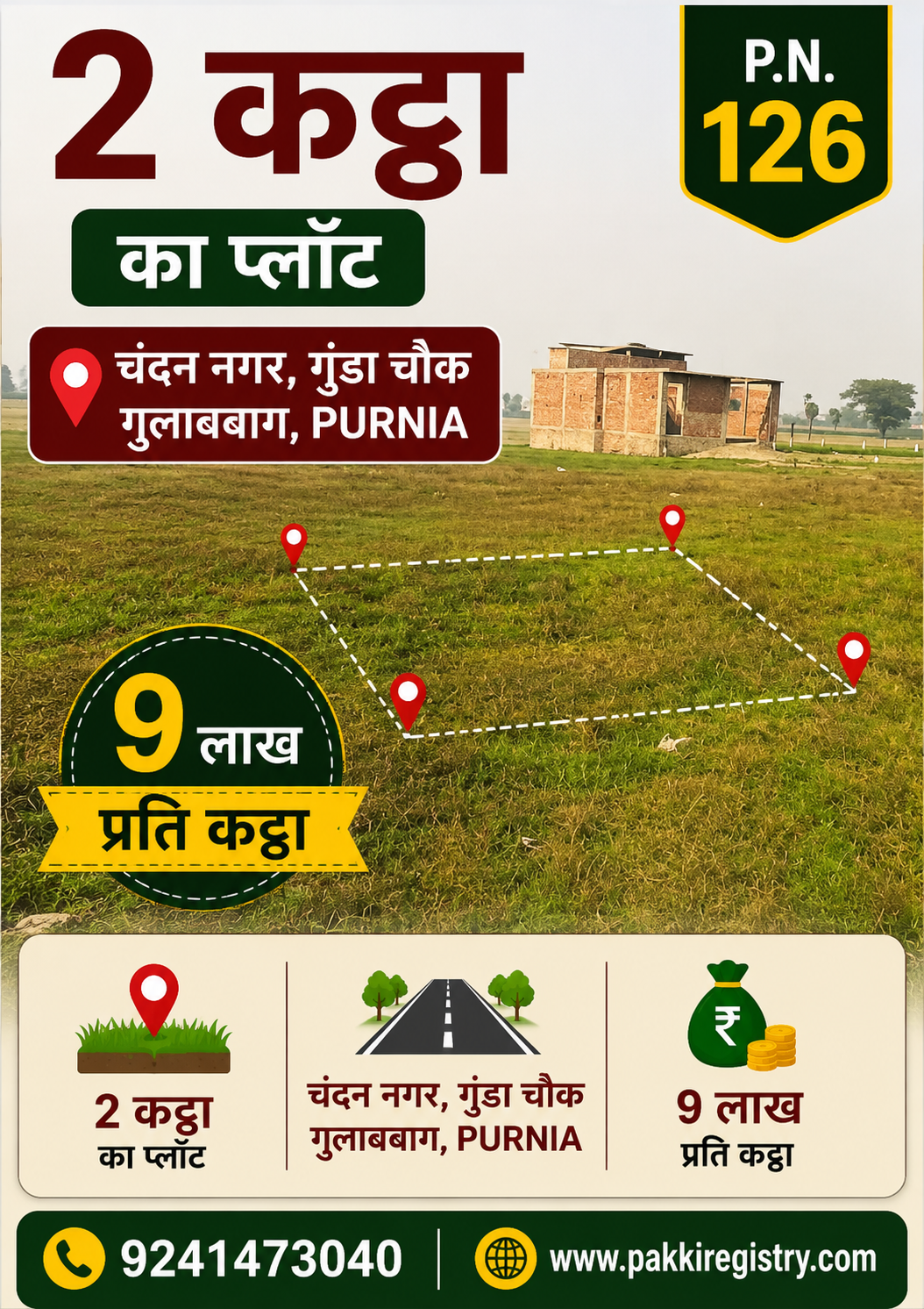 🏡 CHANDAN NAGAR – GONDA CHOWK, GULAB BAGH PURNIA में 2 कट्ठा प्लॉट बिक्री के लिए PN 126