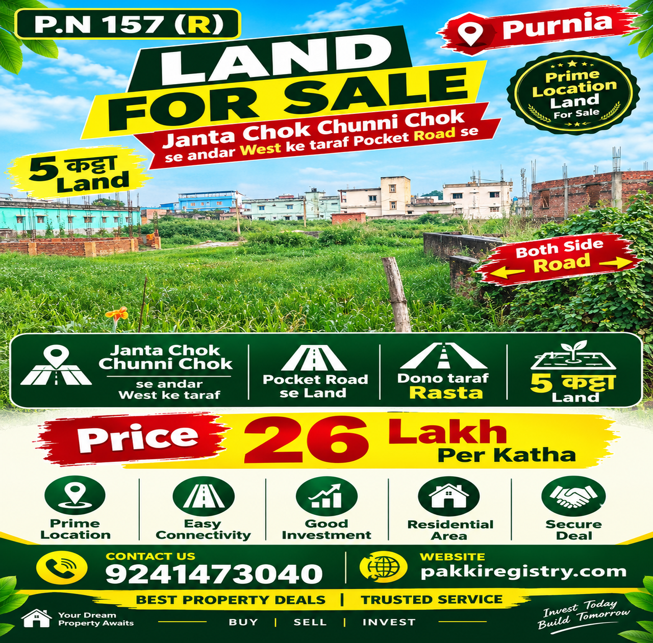🏡 JANTA CHOWK – CHUNNI CHOWK PURNIA में 5 कट्ठा LAND बिक्री के लिए PN 157